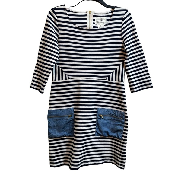 Tabitha Striped Mix Media 3/4 Sleeve Dress Women’s Size 6 - Picture 1 of 5